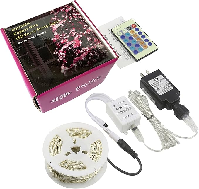 RUICHEN Green Dimmable Fairy Lights Plug in, Super Long 165 Ft 500 LED Twinkle String Lights with Remote, Waterproof Silver Wire Firefly Lights for Christmas Wedding Party Bedroom Patio Garden