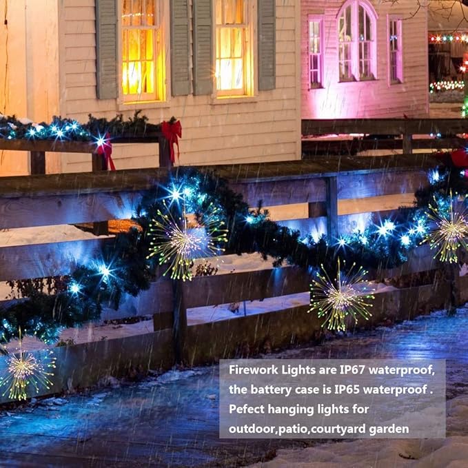 FOOING 6 Pack Firework Lights led Copper Wire Starbursts String Lights 8 Modes Battery Operated Fairy Lights with Remote,Decorative Hanging Lights for Party Patio Bedroom Christmas Decoration