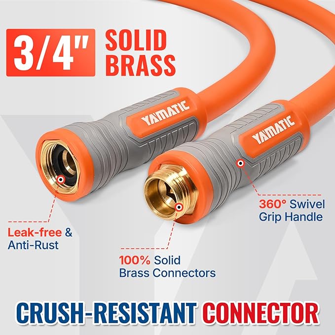 YAMATIC Heavy Duty Short Garden Hose 5/8 in x 10 ft with Swivel Fitting, Super Flexible Leader hose,All-weather, Lightweight, Burst 600 PSI