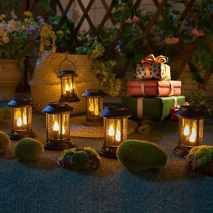 Beautyard Outdoor Solar Candles Lights Flickering Decorative Lantern Stake Lighting for Garden, Backyard, Lawn, Pathway, Patio Accessories and Decor ( 6 Pack , Black )…