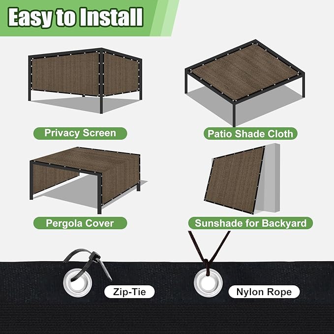 Outdoor 90% Sun Shade Cloth with Grommets, 14 X 15 FT Pergola Shade Cover for Garden Patio Carport Kennel Swimming Pool, Mocha (We Make Custom Size)