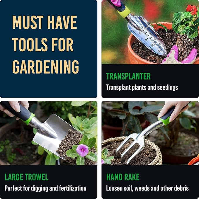GROWIT Heavy Duty Gardening Tools - 22-Piece Gardening Gifts for Women, Mom, Men - Durable, Ergonomic Garden Tool Set
