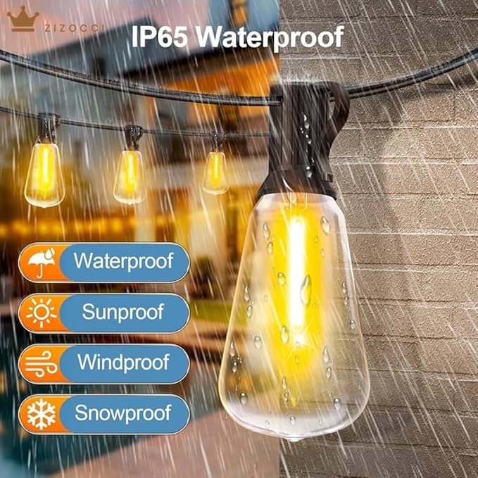 String Lights for Outside 100Ft 30M - Patio Lights Outdoor Lighting Waterproof Lights, Remote Dimmable ST38 Shatterproof Wedding Decorations, Birthday, Chrismas, Haloween, Balcony, Garden Party