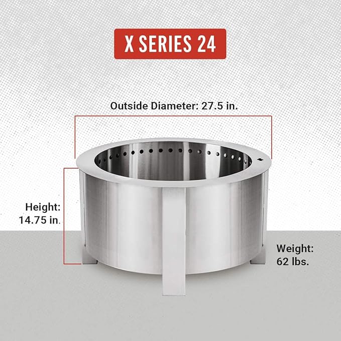 Breeo Smokeless Fire Pit (X Series 24, Stainless Steel) | 27.5 inch Smokeless Firepit for Outside | 62 Pounds | Ideal for Families Compatible with Wide Range of Breeo Accessories