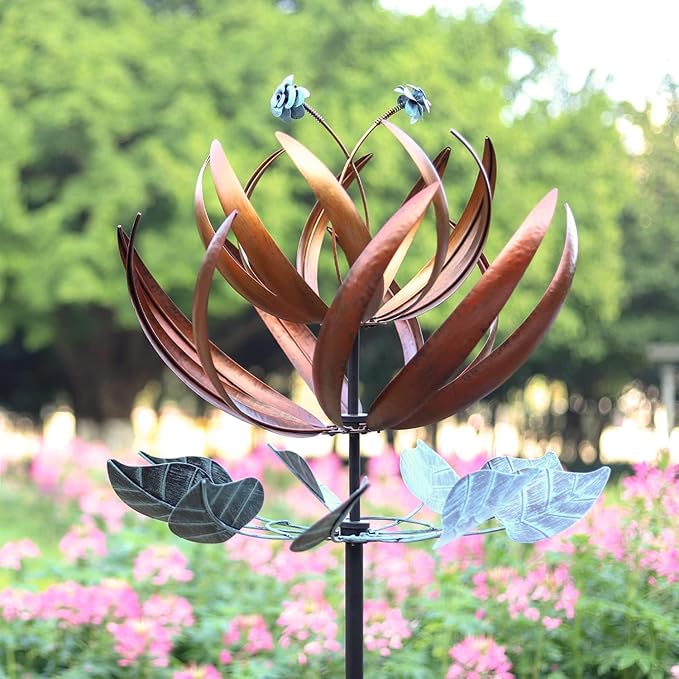 Wind Spinners for Yard and Garden, Wind Spinners Outdoor Large Metal, 84 inch Kinetic Wind Spinner & Wind Sculptures, Windmill Decor(Lotus)