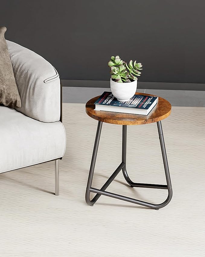 Indoor Plant Stand,Mid Century Wood Stand Plant Table,Modern Plant Stool for Outdoor,Metal Tall Holder for Flower Pots,Small Round Side End Table (Rustic Brown, 15 inch set of 2)