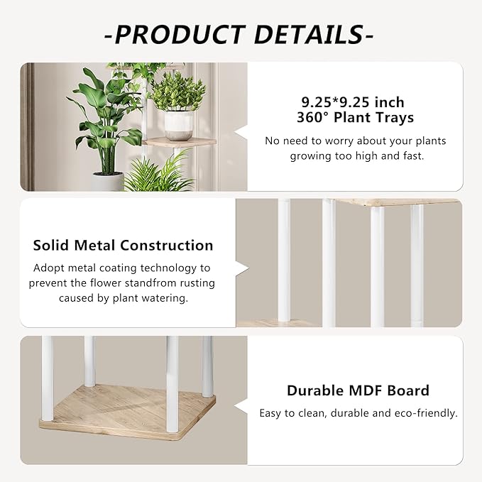 AZERPIAN Plant Stand 6 Tier Indoor Metal Flower Shelf for Multiple Plants Corner Tall Flower Holders for Patio Garden Living Room Balcony Bedroom, White