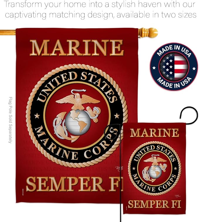 Marine Corps House Flag - Pack Armed Forces USMC Semper Fi United State American Military Veteran Retire Official USA Embroidery - Banner Small Garden Yard Gift Double-Sided Made In 28 X 40