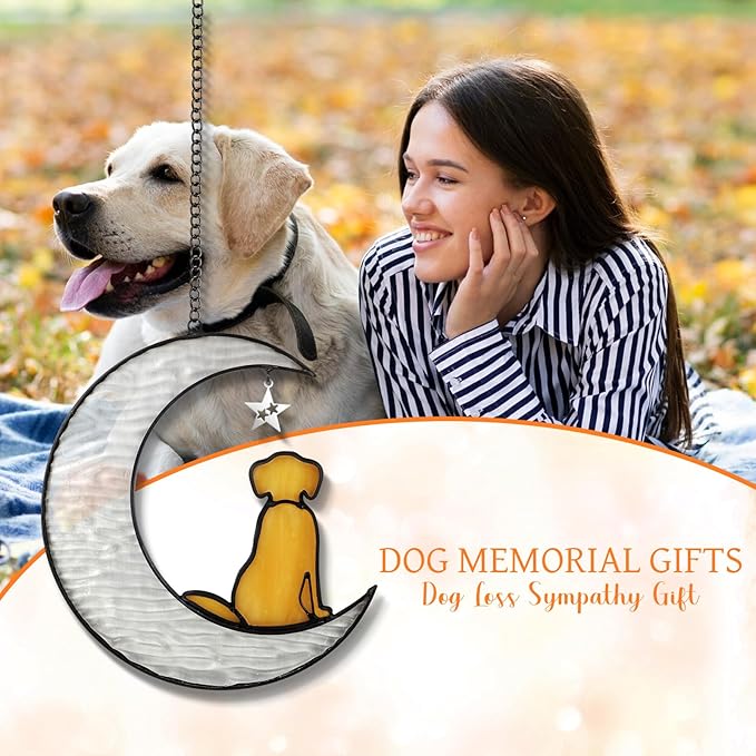 Stained Glass Dog Suncatcher Memorial Gifts for Loss of Dog,Window Hanging Decor Dog Suncatcher Sympathy Gift,Dog Ornaments Bereavement Gifts,Pet Loss Gifts,in Memory of Dog Passing Away Gifts