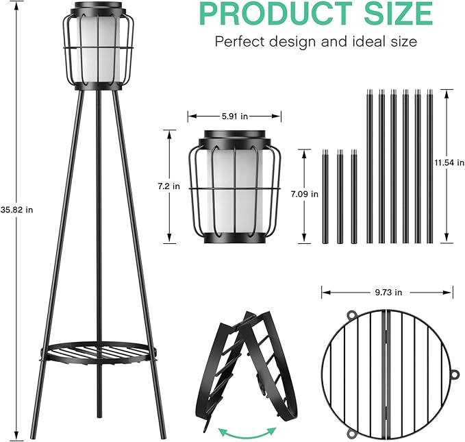 2 Pack Solar Lights Outdoor with Plant Stands - Solar Floor Lamp & Street Lights with Metal Tripod - Patio Decor for Garden, Yard, Pathway, Driveway, Porch