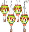 4 Pack Solar Hot Air Balloon Lantern with Flame， Mushroom Gnome Glass Solar Hanging Lanterns Outdoor for Outside Garden Patio Tree Porch Yard, Mushroom Gifts for Women Grandma Mom - Mushroom