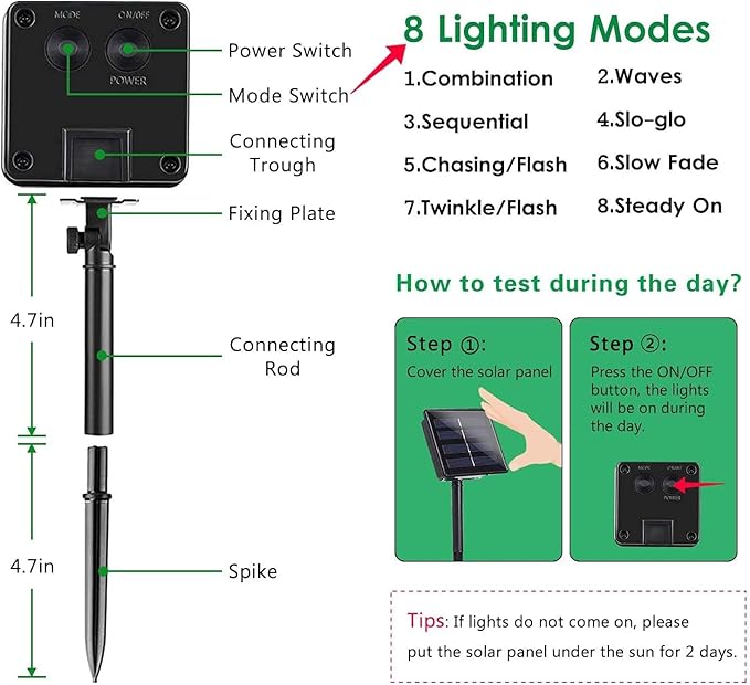 2-Pack 100 LED 64FT Solar String Lights Outdoor, Waterproof Solar Lights Outdoor with 8 Lighting Modes, Crystal Globe Light for St Patrick Tree Garden Patio Party Porch Wedding Decorations(Green)