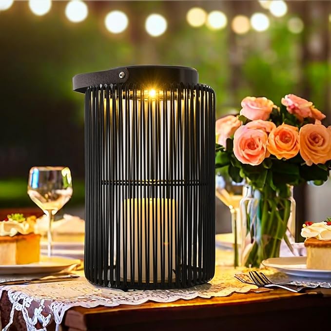 2 Pack Solar Lanterns for Outdoor Waterproof, ZBLUXBZ Outdoor Table Lamp for Outside Hanging Solar Lights, LED Garden Cordless Lights Perfect for Patio and Pathway Lighting (11-inch Height，Black)