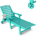 Lounge Chair Outdoor, Chaise Lounge, HDPE 6-Position Outdoor Chaise Lounge, Patio Lounge Chair with Wheels & Cup Holder for Pool Poolside Deck Backyard, Lake Blue