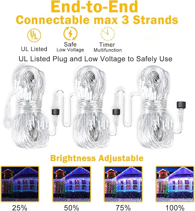 KNONEW Christmas Net Lights 360 LEDs 13ft x 9.8ft Outdoor Mesh Lights Connectable Waterproof 8 Modes & Timer Plug-in Net Fairy Lights for Bushes Garden Party Wedding Holiday,Multicolor