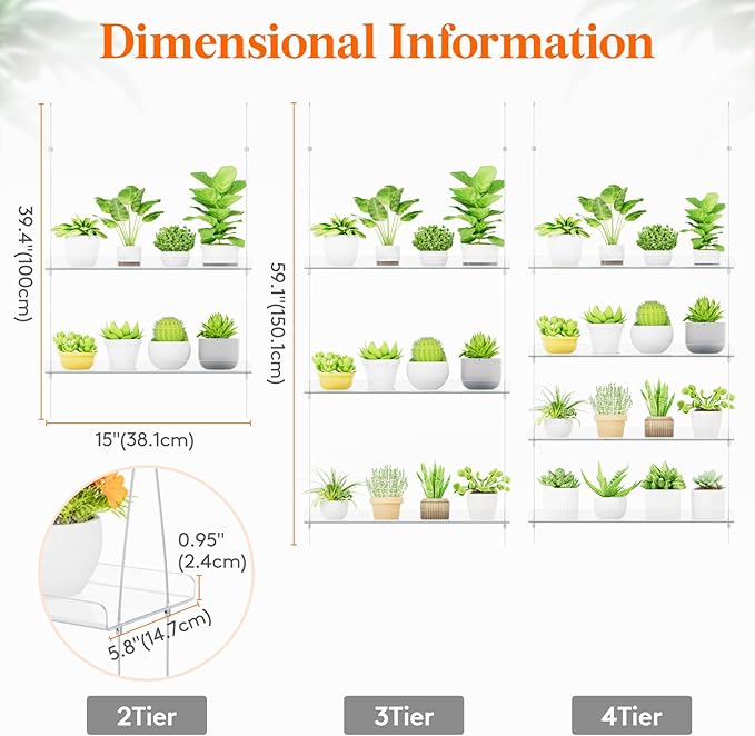 Lifewit 2-Tier Window Plant Shelves 15 inch, Acrylic Adjustable Hanging Floating Shelf, Window Sill Extender for Indoor Succulent Plants, Micro Greens, Seed Starter Pots, Herb Planters