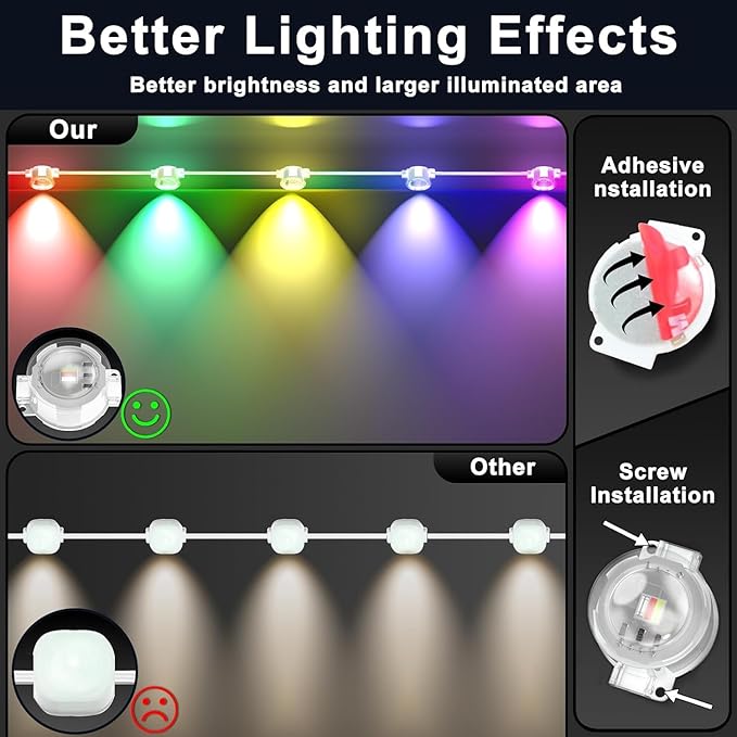 500FT Permanent Outdoor RGB Lights,IP67 Waterproof Smart LED Eaves Lights with App/Remote Control,for Christmas and All Holiday Decor,Daily and Accent Lighting,House Roof and Garden Lighting
