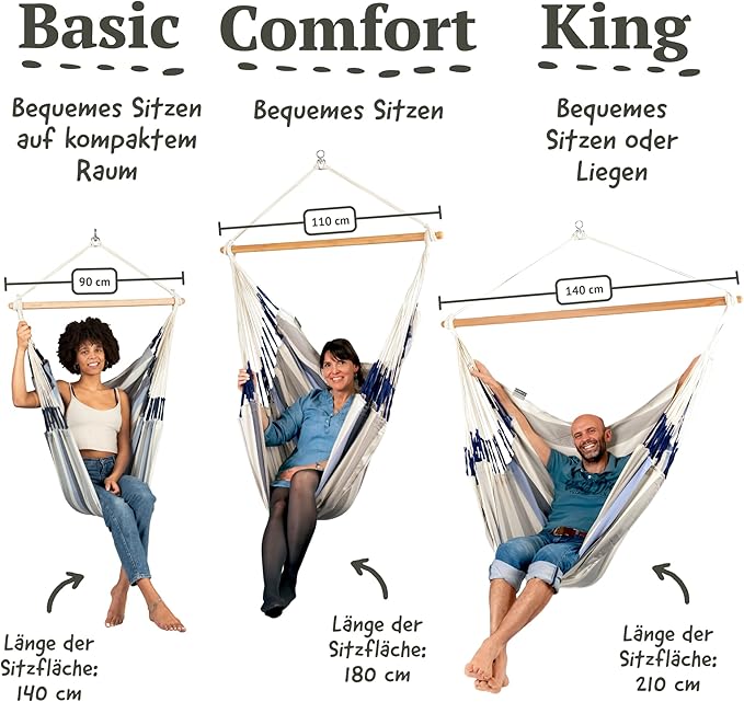 LA SIESTA® - Medium Basic Domingo Hammock Swing Chair - Weather & Tear Resistant Hanging Hammock Chair - Indoor Outdoor Hammock Chair Swing - Patio Porch Bedroom Hanging Chair - Max 250 Lbs, Sea Salt