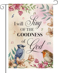 Religion Garden Flag I Will Sing of the Goodness of God Lawn Porch Bible Verse Decor Small Double Sided Burlap art Stained Glass Style Garden Flags 12 x 18 Inch for Outside
