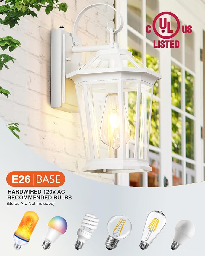 VIANIS 2 Pack Outdoor Wall Lights, Dusk to Dawn Exterior Light Fixture for House, 100% Anti-Rust Aluminum Waterproof Porch Light Outside Wall Lights, White Outdoor Wall Sconce Lanterns for Garage