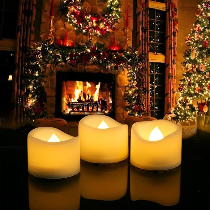 CANDLE CHOICE Battery Operated Flameless Tea Lights Realistic Flickering Long Lasting LED Votive Tealight Candles for Halloween Thanksgiving Christmas Wedding Decorations Battery Included 24 Pack