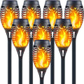 Mini Solar Tiki Torches with Flickering Flame Effect - 12LED Torch Lights Outdoor Waterproof, Perfect for Festival Decorations, Yard, Garden, Patio & Pathway Landscape Lighting (Set of 8)