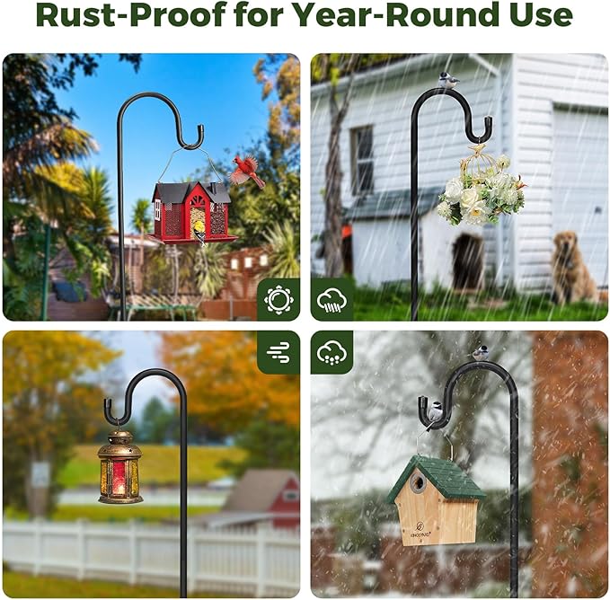 Kingsyard Adjustable Shepherd Hooks for Outdoor - 76 INCH Heavy Duty Bird Feeder Pole with 5 Prong Base, Hummingbird Feeder Stand, Garden Plant Baskets, Weddings Decor, Solar Light Lanterns