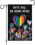 Hate Has No Home Here Pride Garden Flag 12x18 Double Sided Burlap, Small Rainbow Love Heart Gay Lesbian LGBT Pansexual Yard Sign Banner for Pride Month Porch Outdoor Decor