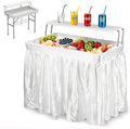Outdoor Ice Cooler Folding Table with Extra Storage Shelf,Ice Tables for Parties with Drain,Cooler Server for Camping, Picnic, Wedding, BBQ, White