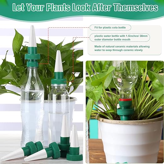 Patelai Terracotta Plant Watering Spikes Self to Use with Cola Bottles Houseplant Watering Stakes Automatic Irrigation System(15 Pack,White)