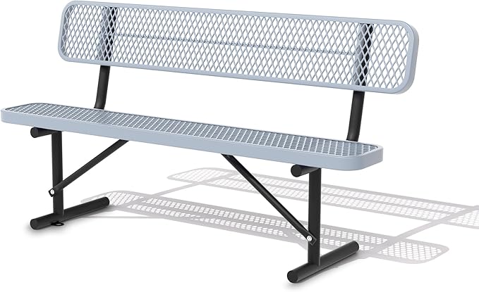 Heavy Duty Park Bench with Back Portable Frame, Outdoor Steel Bench with Backrest, Outdoor Park Bench Expanded Metal Mesh Bench for Lawn, Park, Deck, Garden, Patio, Porch, Black (Gray, 8FT)