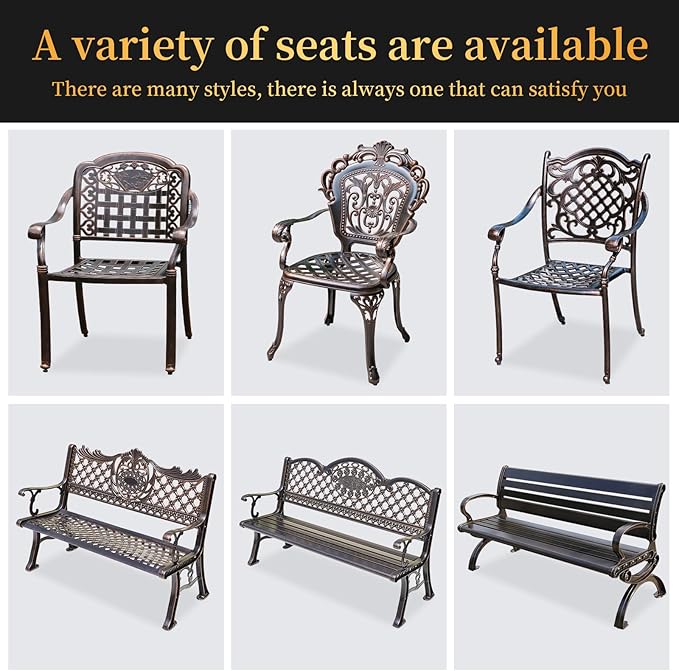 Outdoor Dining Chair Cast Aluminum Patio Chairs Set of 2 All-Weather Patio Dining Chair with Adjustable Feet for Backyard Garden (Crown Chair)