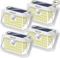 Solar Motion Sensor Lights Outdoor, [3 Modes/4 Pack/188 LED] 270° Wide Angle Lighting, Security Solar Powered Wall Lights, IP65 Waterproof Flood Lights for Fence Porch Yard Patio(White)