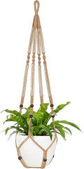 Mkono 43 Inch Macrame Plant Hanger Large for up to 12 Inch Pot Extra Long Hanging Plant Holder No Tassels Hanging Planter Basket with Wood Beads for Indoor Outdoor Home Decor, Brown