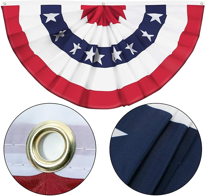 USA Pleated Fan Flag American US Bunting Flag Patriotic Half Fan Banner Flag with Canvas Header and Brass Grommets for 4th of July Memorial Day Indoor Outdoor Decoration (3, 3x6 Feet)