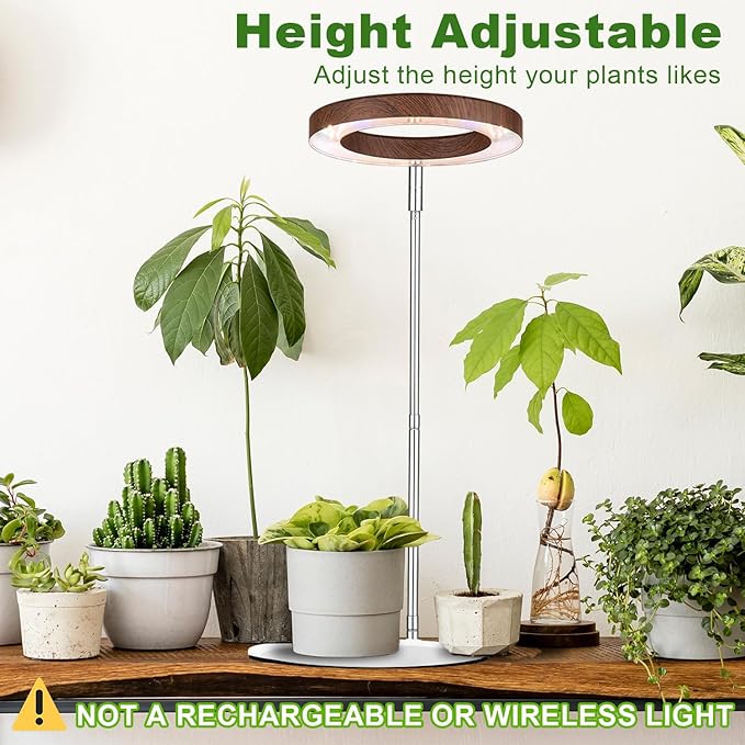yadoker 144 LEDs Plant Grow Light for Indoor Plant,Aluminum Walnut Wood Grain Desk LED Grow Light, Height Adjustable,6.3" Aluminum Housing,Automatic Timer with 8/12/16 Hours,10-Level Brightnes
