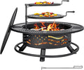 42 Inch Fire Pit with 2 Cooking Grates, Outdoor Wood Burning BBQ Grill Firepit Bowl with Cover Lid, Steel Round Table for Backyard Bonfire Patio Picnic (Black, 42)