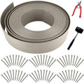 Landscape Edging Kit, Include 4 Inch High 120 Feet Length Terrace Board, 60 Durable Spikes, Edging Pruning Shear, Rubber Mallet Hammer, Gray
