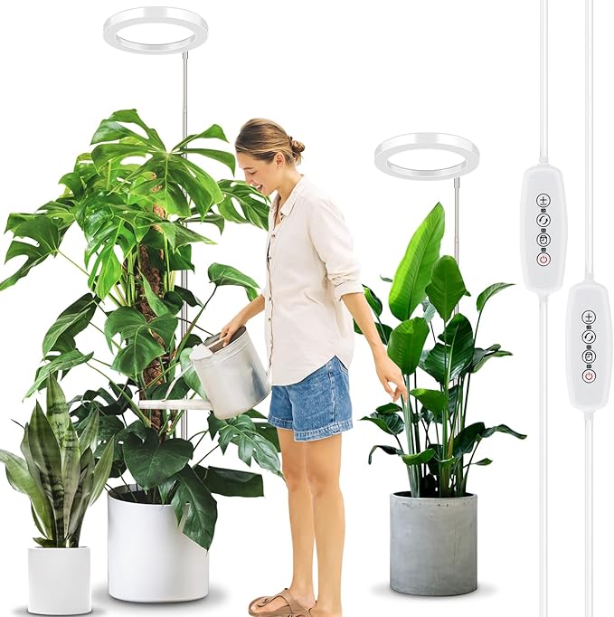 LORDEM 10" Grow Light for Indoor Plants, Full Spectrum Plant Lamp with160 LEDs, 4H/8H/12H Timer, 10 Dimmable Levels, 3 Spectrum Modes, Height Adjustable 61", Ideal for Large Tall Plants, Pack of 2
