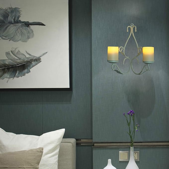 3 in 1 Lighting Chandelier, Metal Wall Sconce Set of 2, Table Centerpiece for Indoor or Outdoor, Chain and Candles Included, White