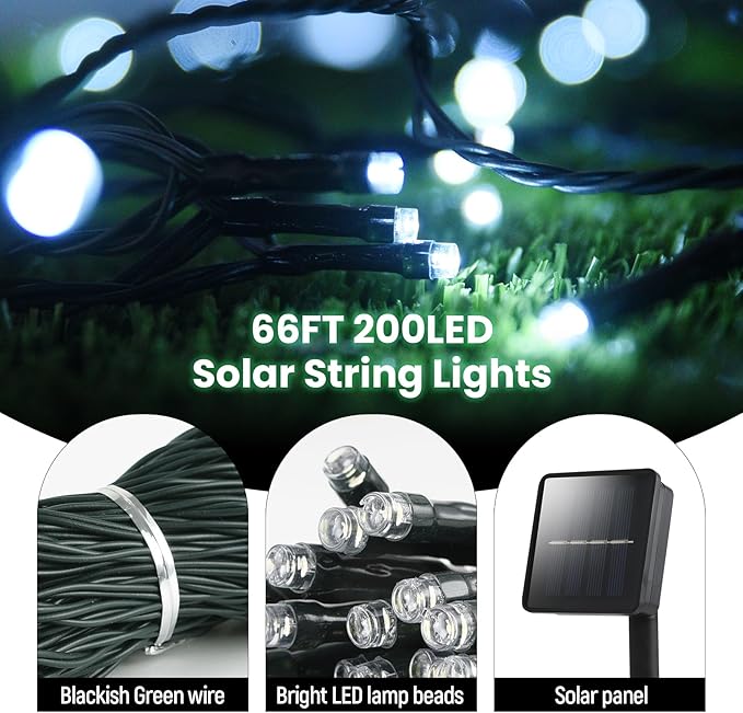 Dailyart Solar String Lights Outdoor, 82ft Cool White Solar String Lights 200 Led Solar Fairy Lights for Outside Waterproof 8 Lighting Mode Solar Lights for Outside,Garden,Courtyards,Trees