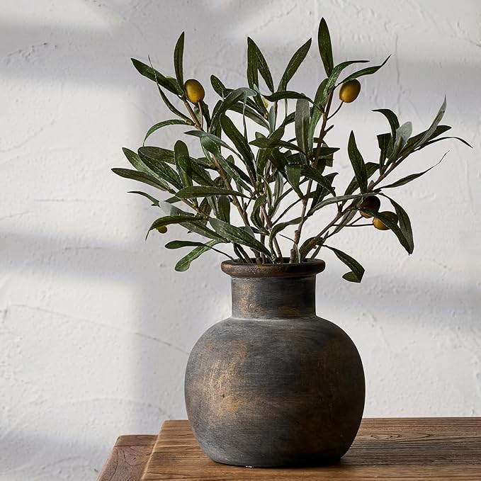 SIDUCAL Ceramic Rustic Farmhouse Vase | 6 Inch Pottery Decorative Flower | Boho | Terracotta Vase for Home Decor Table, Living Room, Bathroom Decoration, Shelf Decor, Mantel, Bronze