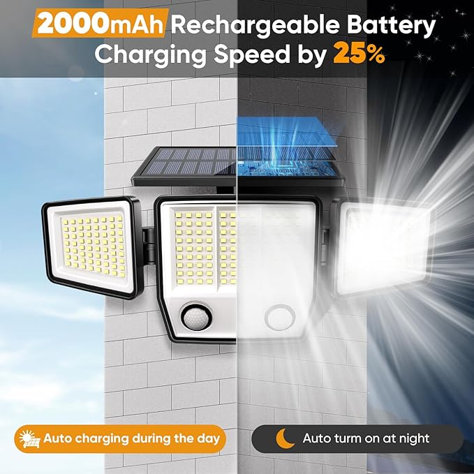 Solar Motion Sensor Outdoor Lights Waterproof - 3000LM 3 Modes Security Lights Outdoor 270° Illumination IP65 LED Flood Wall Light for Garden Yard Patio Pathway (2Pack+Remote Control)