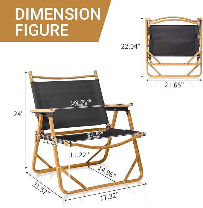 Outvita Portable Folding Camping Chair, 2pcs Ultralight Low Beach Chair, Durable Aluminum Frame Armchairs for Hiking Concert Fishing Picnic, Supports 225Lbs