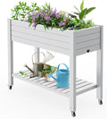 Elevated Horticulture Raised Garden Bed with Legs, Divisible Raised Resin Planter Box for Backyard, Patio, Balcony, with 4 Legs, 4 Swivel Lockable Wheels, and Storage Shelf,Ashen