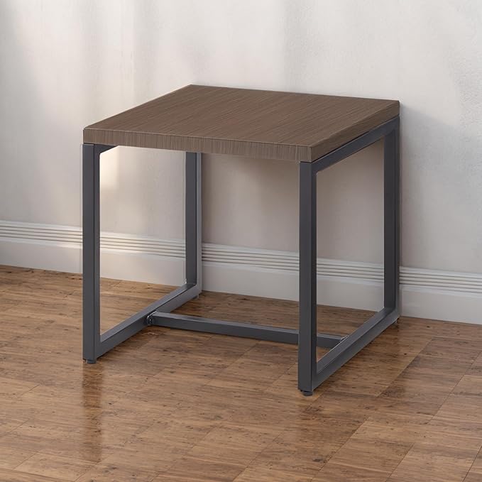 Patio Tables Outdoor Coffee Table - Steel Side Tables End Table for Proch Deck Balcony Garden Squre Brown Tabletop