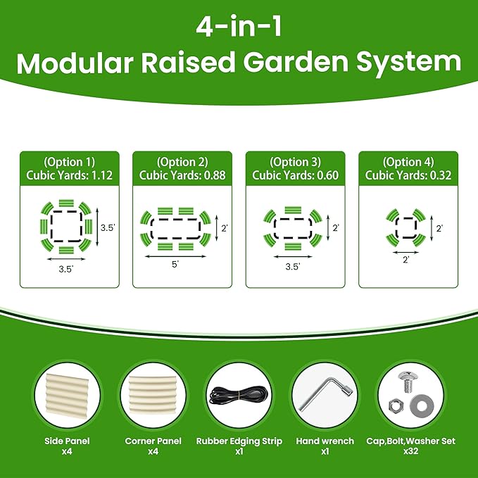 Raised Garden Bed 5x2x1.4 Ft Planter Box Outdoor with Rubber Edge Zinc-Aluminum-Magnesium Stainless Steel Durable Metal Garden Beds Kit for Vegetables, Flowers, Herbs and Succulents, Ivory
