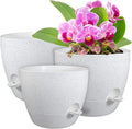 12/10/9 inch Large Self Watering Pots, Plant Pots with Mesh Drainage Holes for Indoor Outdoor Garden Plants, Flower Pots with Deep Reservoir, Set of 3 Plastic Planters, Specked White