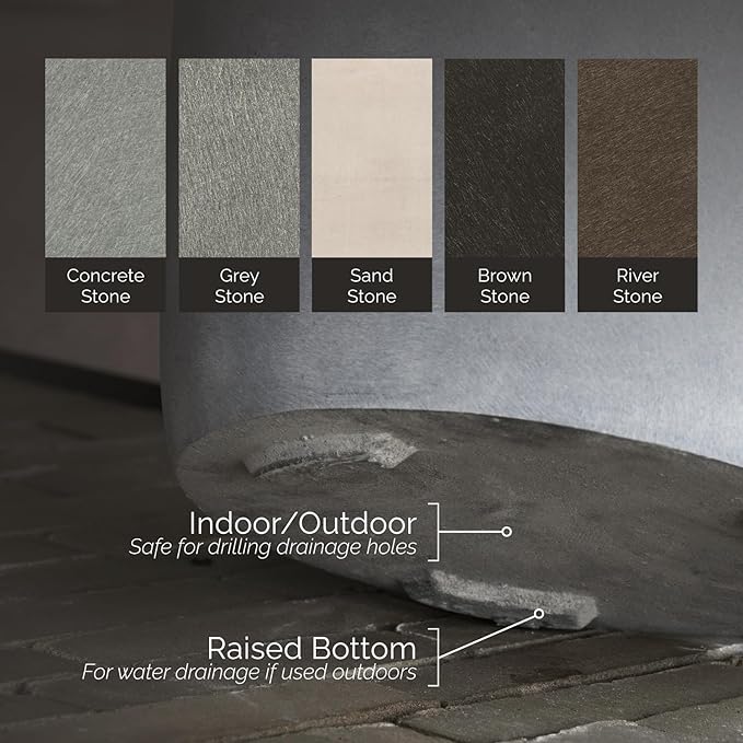 Mondo Large Planter – Sand Stone Finish – Fiberglass Indoor/Outdoor and Weather-Resistant Round Planter (39.4" D x 40" H Exterior, 37.8" D x 39.4" H Interior)