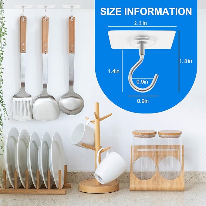 Adhesive Ceiling Hooks，10 Pack No Drill Ceiling Hanging Hook for Hanging Plants Lanterns,Wind Chimes Stainless Steel Outdoor Adhesive Hooks